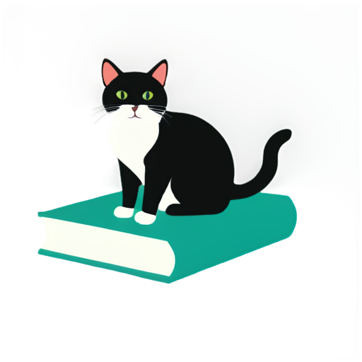 Cat on books - icon | sticker