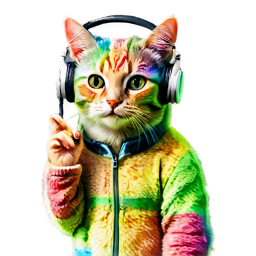 rainbow cat with headphones while holding mobile phone - icon | sticker