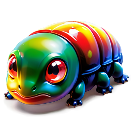 Epic full-body illustration of Caterpie, a small green caterpillar with a yellow underbelly, large black eyes, and a red antenna on its head, crawling on a lush green leaf, vibrant forest background, detailed texture of its segmented body and antennae, curious and determined expression, dynamic lighting, high-definition, realistic style. - icon | sticker