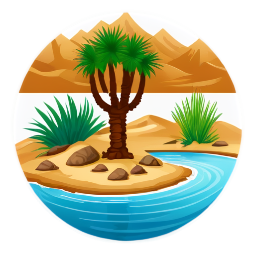 desert oasis in circle cartoon - icon | sticker