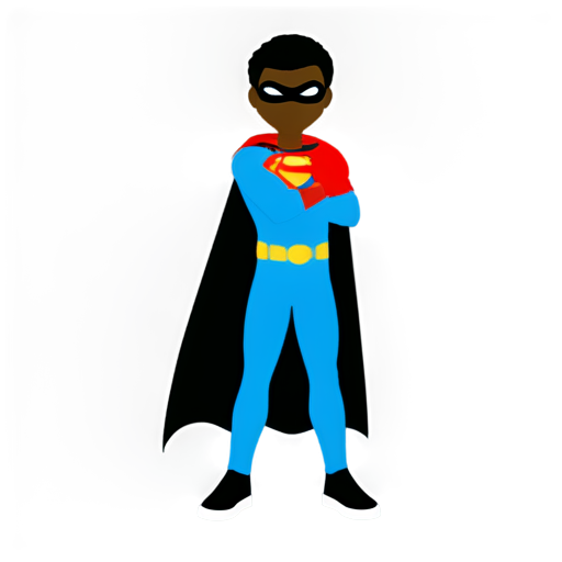 only black silhouette of a superhero boy with a cape, with one fist on his waist and the other fist held high - icon | sticker