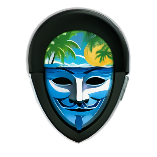 island into ocean, with palm and anonymous mask and openvpn icon - icon | sticker