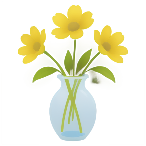 blue-yellow flowers in a vase, transparent png style - icon | sticker