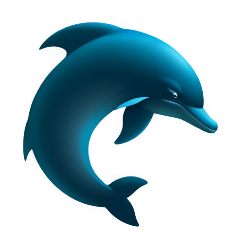 Create a modern and sleek dolphin icon with smooth curves, elegant lines, and a minimalist design. The dolphin should have a dynamic, graceful pose, with a slight wave or splash element to emphasize its aquatic nature. Use a color palette of cool blues and teals, and ensure the dolphin has a polished, glossy finish to convey a sense of beauty and sophistication. - icon | sticker