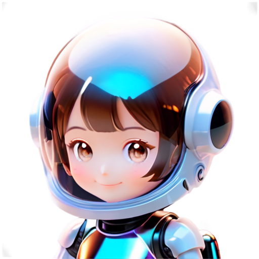 smiling robot girl, astronaut helmet, sparkling brown eyes - icon | sticker