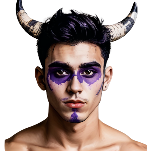 The head of a guy with purple skin, the guy has horns and a large black birthmark on the right side of his face (Cute drawing) - icon | sticker
