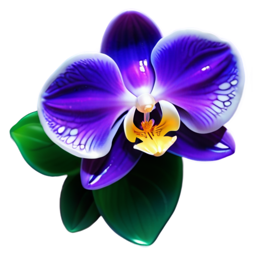 Epic full-body illustration of an orchid, with intricate purple and white petals, detailed texture, lush green leaves, exotic tropical background, high-definition, realistic style. - icon | sticker