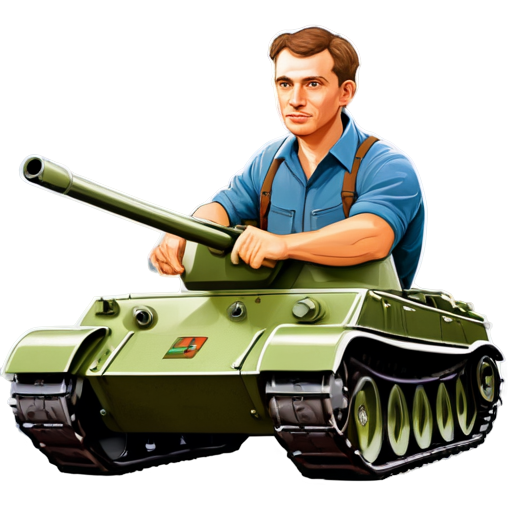 a Russian collective farmer on a Soviet tank cartoon icon for the youtube channel with the caption TaHkucT_TpakTopucT - icon | sticker