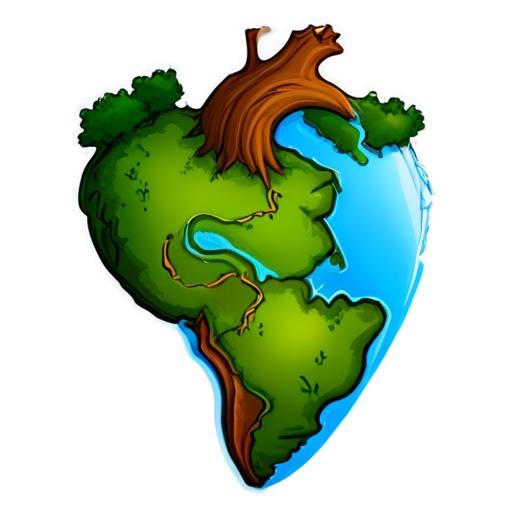 Fantasy continent map in the form of a realistic heart - icon | sticker