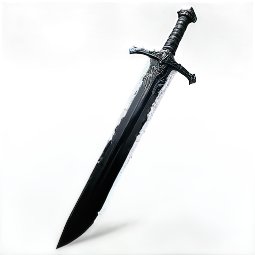 one ice sword, black metal, ancient sword, ice particles, tilted at 30 degrees, approximated - icon | sticker