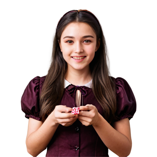 A fantasy image for a mobile game icon of a 20-year-old girl holding a dice - icon | sticker