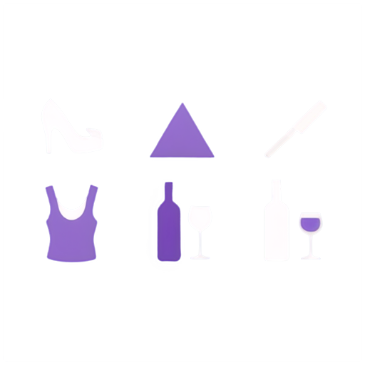 a group of 8 icons representing various activities such as hiking, cooking, drinking wine, playing tennis. Each icon should be flat style, and single colour (purple) on a white background - icon | sticker