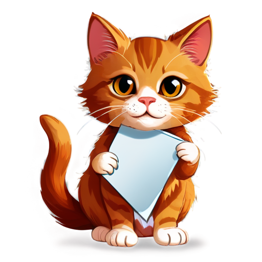 A red-haired cat holds a sheet with the inscription "selfik" - icon | sticker