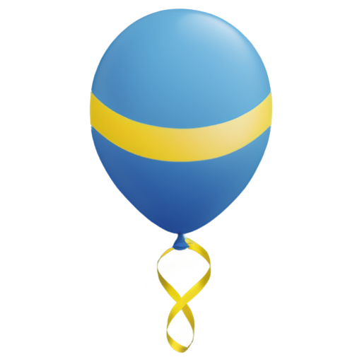 blue and yellow balloon with a ribbon, transparent png style - icon | sticker