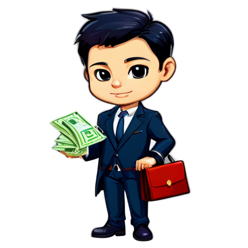 prompt: Smart cartoon dark-blue funny trader with money. - icon | sticker