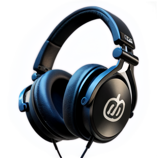 professional headphones in front, with a round logo -"DMB STUDIO" on a ear back cinematic illustration - icon | sticker