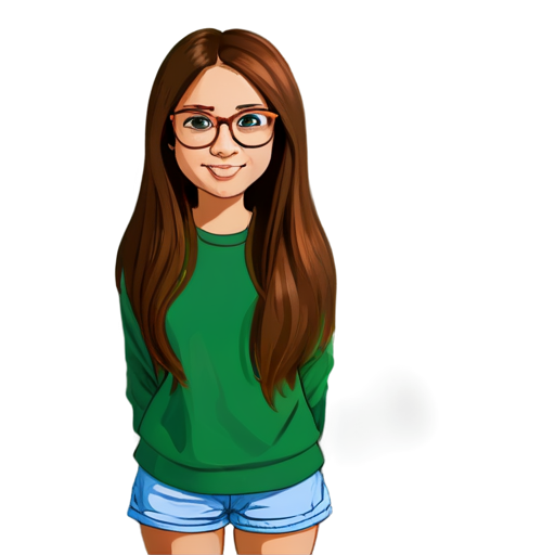 cartoon cute girl in glasses with long brown hair who loves energy drinks - icon | sticker