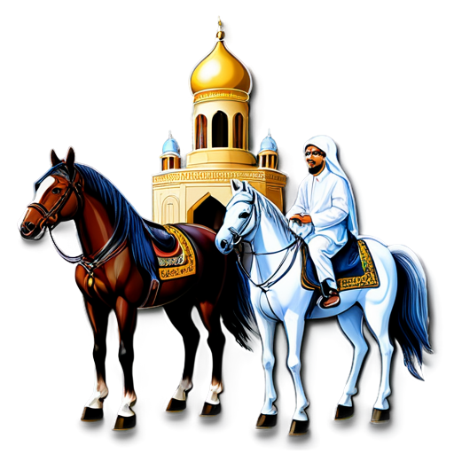 Holy shrine of imam Hosein whit two horses - icon | sticker