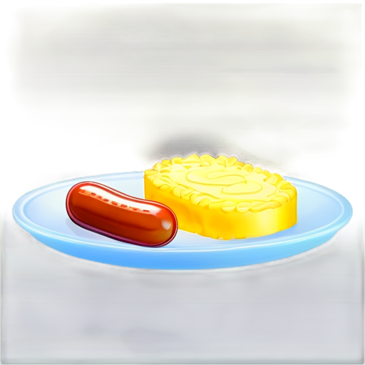 Round plate of big breakfast including, scrambled eggs, baked beans, a crossaint, sausage, hashbrown and cut and grilled tomato and onions - icon | sticker