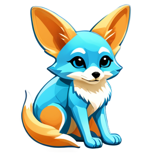 A clip art geometrical profile of a sitting fennec fox in silver and azure blue colors for a gamer on twitch - icon | sticker