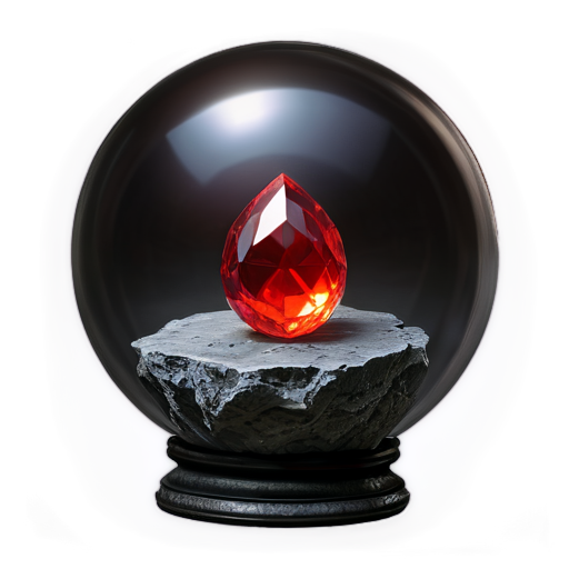 Illustration of the Philosopher's Stone, a glowing red gem with rough, uneven surfaces, encased within a clear glass orb. The stone emits a soft, radiant light, illuminating the inside of the orb. The glass orb is transparent, showcasing the intricate details and magical aura of the stone. The background is neutral, allowing the focus to remain on the stone and its mystical glow. High-definition, fantasy-style art. - icon | sticker