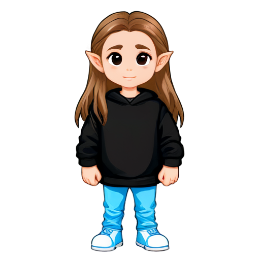 serious elf with light brown long hair in a black sweatshirt with a capital letter u - icon | sticker