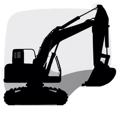 excavator, side view, flat, minimalistic, black and white, separated elements - icon | sticker