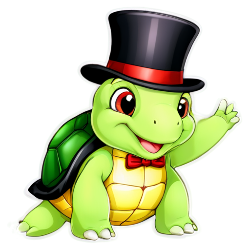 A friendly green tortoise in red suit and a top hat - icon | sticker