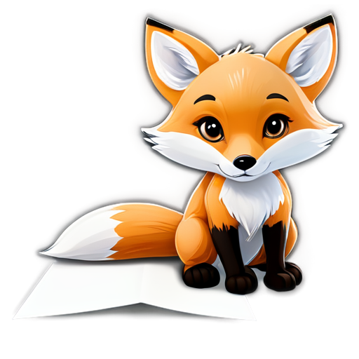 Realism; the fox leaned over a sheet of paper with a pen in his hands and thought - icon | sticker