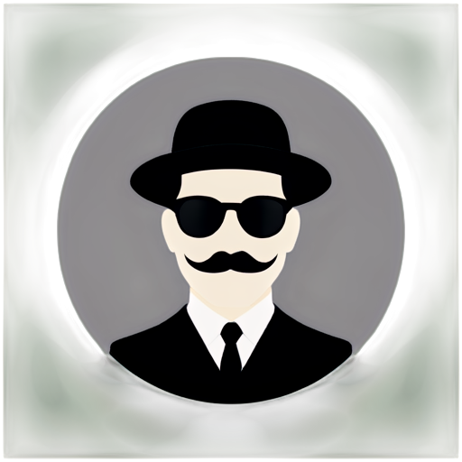 White background, black figures, hat, mustache, black glasses. The whole figure is in a gray circle. - icon | sticker