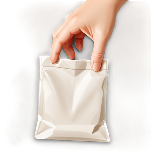 Illustration of a hand partially inside a small pouch, fingers reaching into the opening, with the bag slightly crumpled around the hand, simple and clear depiction with no background details, game-style art. - icon | sticker