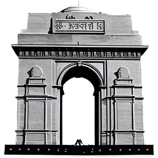 black and white line drawing of india gate - icon | sticker