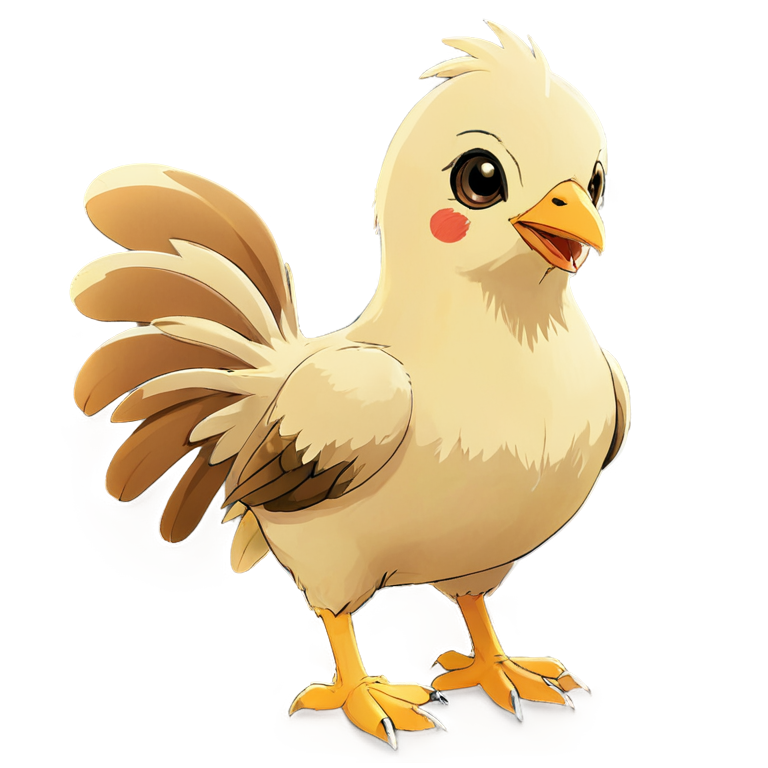 cute, bird, solo, no humans,animal focus, standing, full body, brown eyes, pokemon \(creature\),closed mouth, beak, chicken, feathers, - icon | sticker