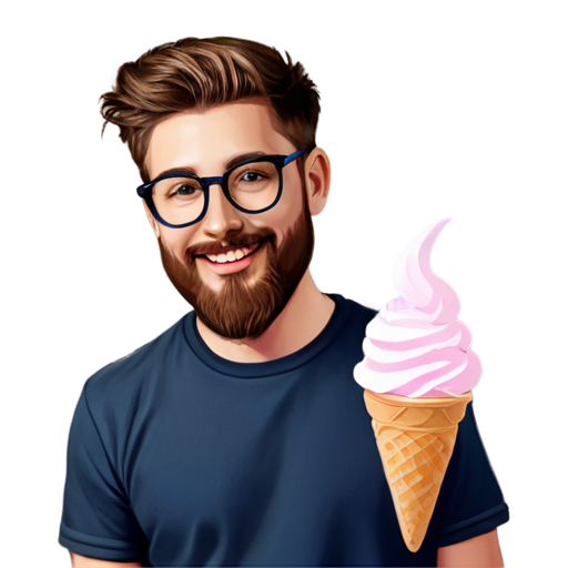 mascot with smiley face friendly Ice cream pink cream logo for streamer avatar with beard with glasses - icon | sticker