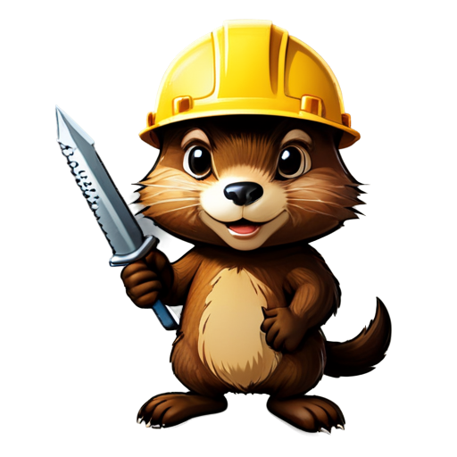 a beaver builder in a yellow helmet holding a screwdriver - icon | sticker