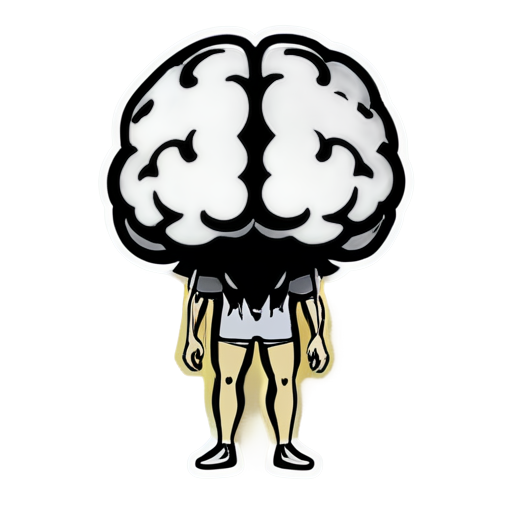 Neuroscience with big brain Minimalism icon lineart Black and white - icon | sticker