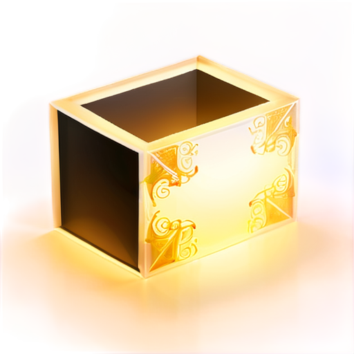 Illustration of an opened gift box with a soft, golden glow emanating from inside. The box is detailed with ornate designs on the exterior, and the light spills out, casting a warm and magical glow on the surroundings. The interior of the box is partially visible, with the source of the light hidden, creating a sense of mystery and wonder. The background is dark, enhancing the contrast with the glowing light. High-definition, fantasy-style art. - icon | sticker