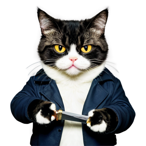 Angry British maniac cat with a knife - icon | sticker