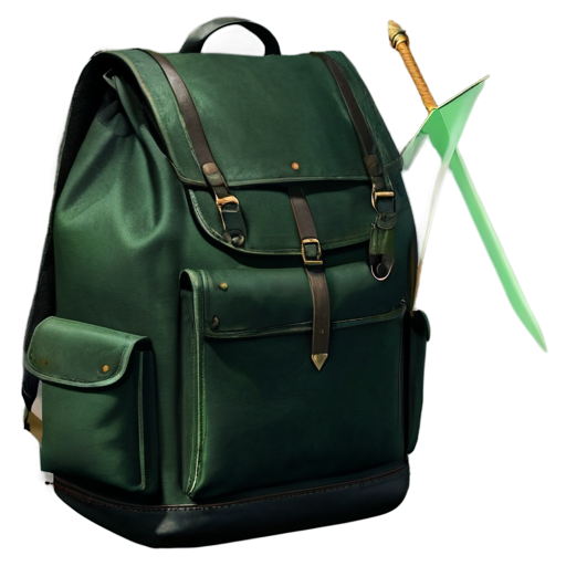 medieval backpack with green arrow coming out of it - icon | sticker