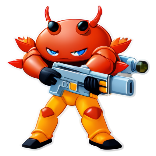 epic space crab holding a blaster in an attack pose - icon | sticker