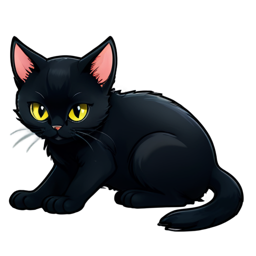 A black cat squatting and licking its paw, with a 3:1 ratio of up to down and left to right - icon | sticker