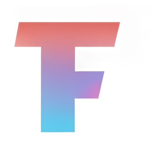 Gradient color, the letter F which is tilted at a large angle and stretches from one angle to another - icon | sticker