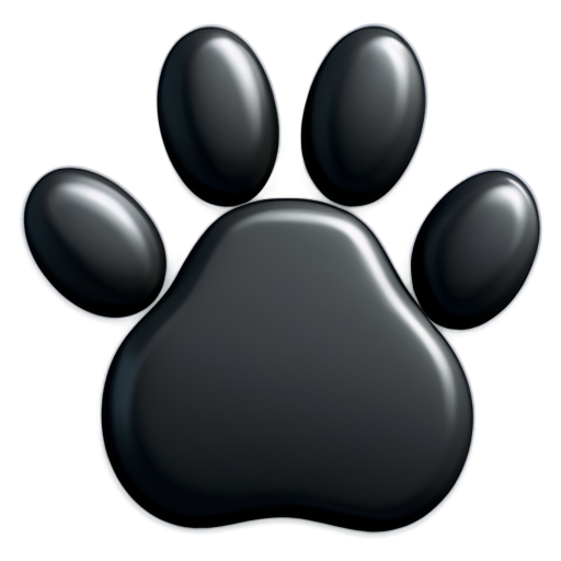 Simple, stylized black paw, dog's paw, four symmetrical toe pads and a palm shaped somewhat like a heart. The paw should have smooth edges and curves. Subtle 3D effect or slight shading to give some depth. Do not include background, just the paw icon. unreal engine render - icon | sticker