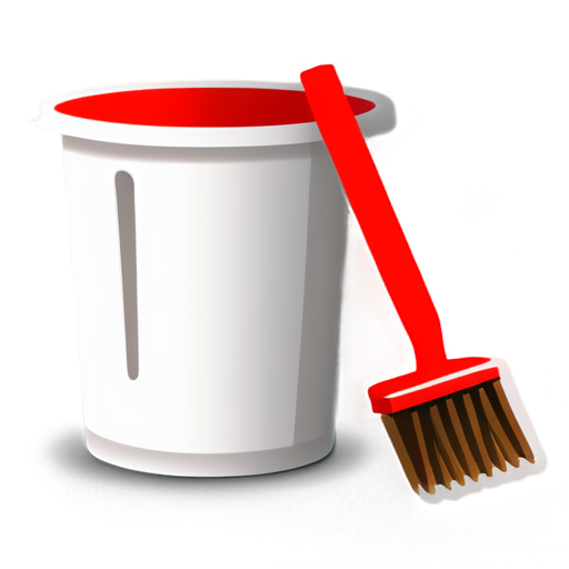 Create an icon that reflects the data cleaning and deletion functions. In the center of the icon there should be a symbol in the form of a trash can or a broom representing cleaning. Use dark and red colors to emphasize seriousness and attention to safety. Include simple, clean lines in the design and avoid unnecessary details. The icon should be clear and easily recognizable in a small size. - icon | sticker