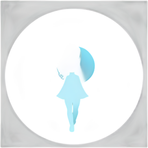 logo for a promts generator in blue sircle Anime, girl,, looks like a dwarf, tiny, slim, young, pretty. curly blond hair, not a standard angle, white t-shirt oversize, face - icon | sticker