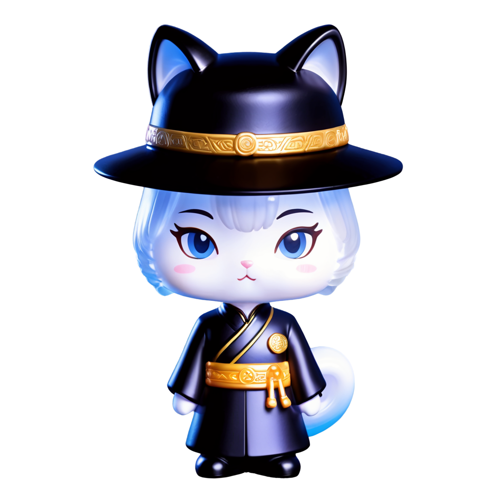 A little cat,chibi,blind box,face to face,is wearing a Han costume and a Ming Dynasty civil hat, - icon | sticker