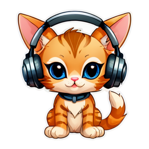 two scifi cats with headphones hugging each other - icon | sticker