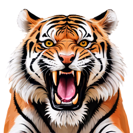 cute gentle crazy tiger aggressive, black - white background tone with orange (red) dots - icon | sticker