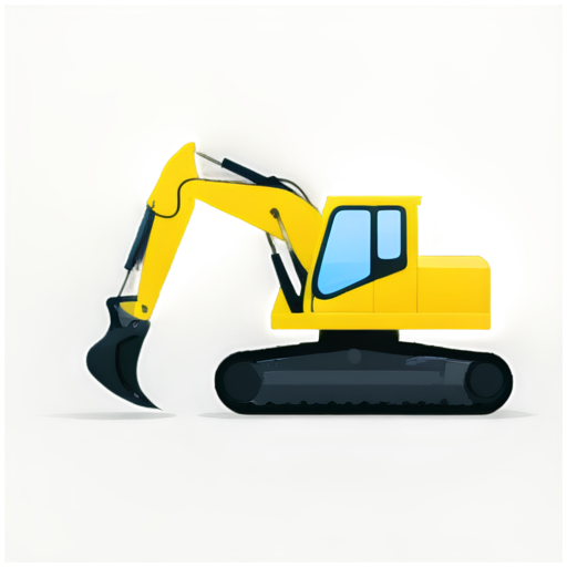 flat, monochrome, mimimum elements, minimalistic icon for Company for rental of construction equipment. Main component is excavator, side view - icon | sticker