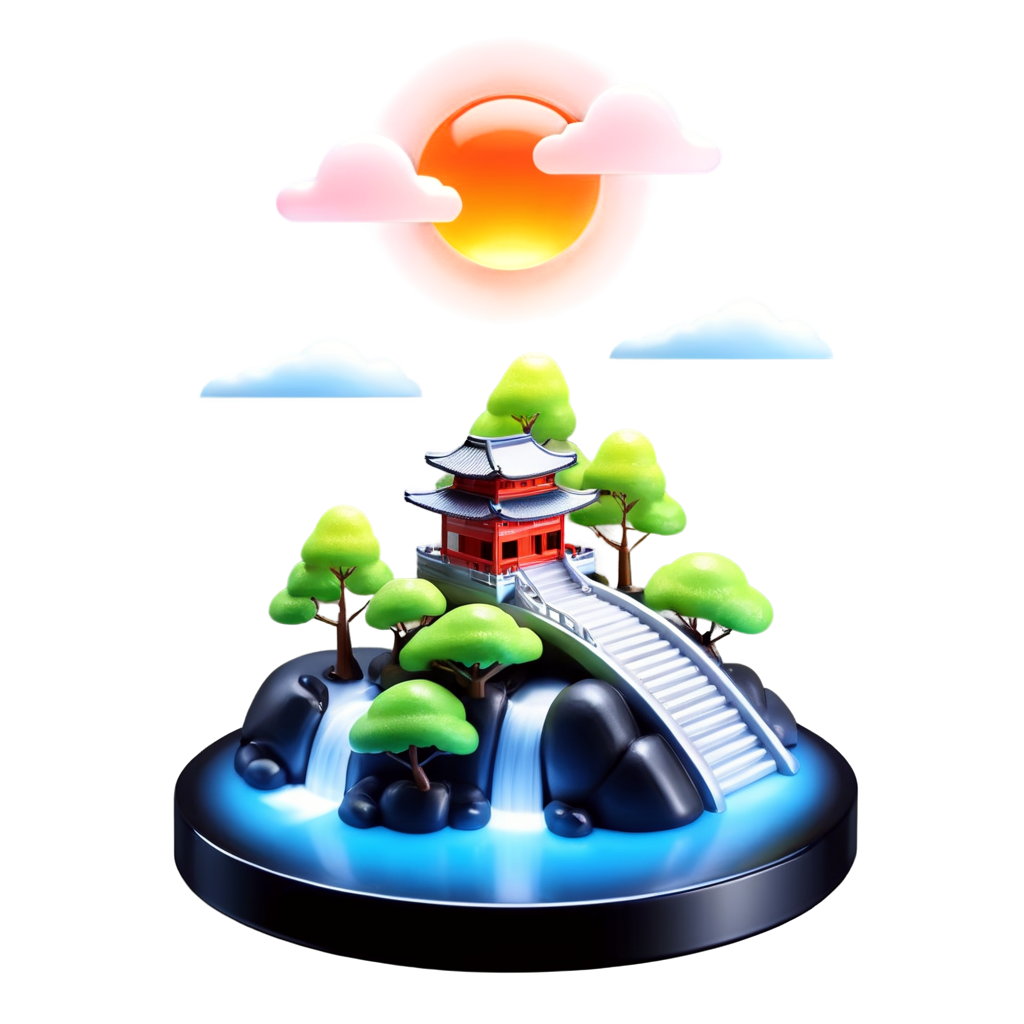 no humans, tree, scenery, aircraft, torii, mountain, plant, architecture, sun, airplane, cloud, east asian architecture - icon | sticker